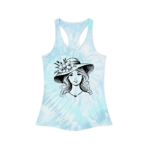 Women’s Tie Dye Racerback Tank Flower Hat Design - Dipaliz - Tops