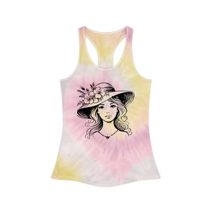Women’s Tie Dye Racerback Tank Flower Hat Design - Dipaliz - Tops