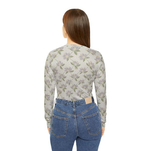 Women’s V-neck Long Sleeve Floral Top, Pastel Magnolia All-over Print - T-shirts