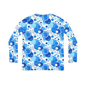 Women’s V-neck Long Sleeve Shirt, Blue Retro Bubble Allover Print - T-shirts - Xs
