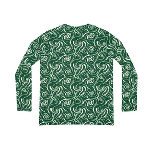 Women’s V-neck Long Sleeve Shirt, Green Swirl All-over Print - T-shirts