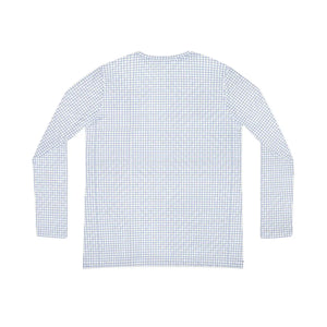 Women’s V-neck Long Sleeve Shirt, Soft Blue Gingham All-over Print - T-shirts - Xs