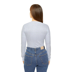 Women’s V-neck Long Sleeve Shirt, Soft Blue Gingham All-over Print - T-shirts - Xs
