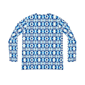 Blue Ikat All‑over Print Women’s V‑neck Long Sleeve Top - T-shirts - Xs