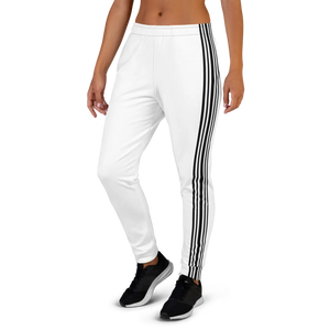 Women’s White Jogger Pants with Black Side Stripes | Athletic Track Joggers - s
