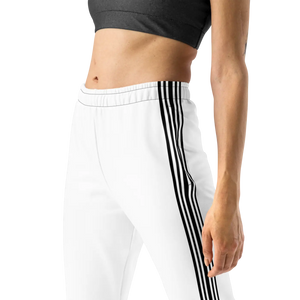 Women’s White Jogger Pants with Black Side Stripes | Athletic Track Joggers - s