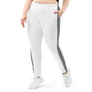 Women’s White Jogger Pants with Black Side Stripes | Athletic Track Joggers - s