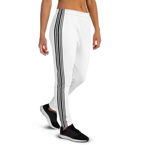 Women’s White Jogger Pants with Black Side Stripes | Athletic Track Joggers - s