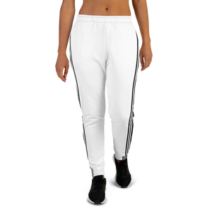 Women’s White Jogger Pants with Black Side Stripes | Athletic Track Joggers - s