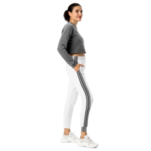 Women’s White Jogger Pants with Black Side Stripes | Athletic Track Joggers - s