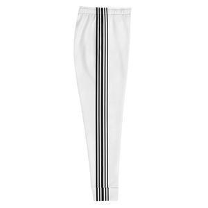 Women’s White Jogger Pants with Black Side Stripes | Athletic Track Joggers - s