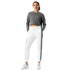 Women’s White Jogger Pants with Black Side Stripes | Athletic Track Joggers - s