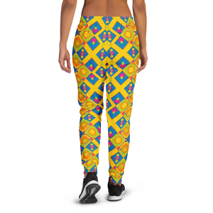 Women’s Yellow Geometric Print Joggers | Colorful Diamond Pattern Legging Pants - s
