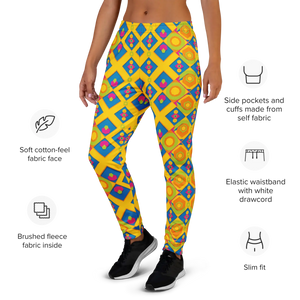 Women’s Yellow Geometric Print Joggers | Colorful Diamond Pattern Legging Pants - s