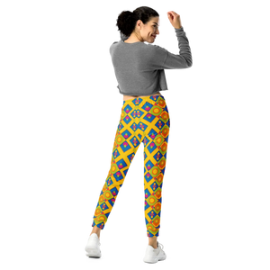Women’s Yellow Geometric Print Joggers | Colorful Diamond Pattern Legging Pants - s