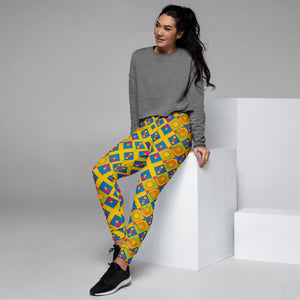 Women’s Yellow Geometric Print Joggers | Colorful Diamond Pattern Legging Pants - s