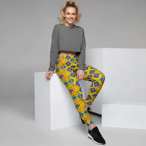 Women’s Yellow Geometric Print Joggers | Colorful Diamond Pattern Legging Pants - s