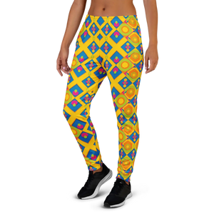 Women’s Yellow Geometric Print Joggers | Colorful Diamond Pattern Legging Pants - s