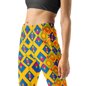 Women’s Yellow Geometric Print Joggers | Colorful Diamond Pattern Legging Pants - s