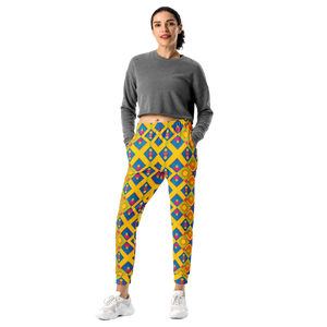 Women’s Yellow Geometric Print Joggers | Colorful Diamond Pattern Legging Pants - s