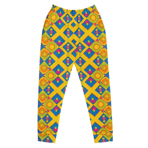 Women’s Yellow Geometric Print Joggers | Colorful Diamond Pattern Legging Pants - s