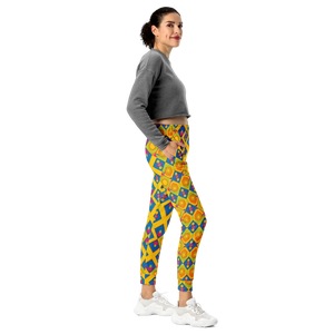 Women’s Yellow Geometric Print Joggers | Colorful Diamond Pattern Legging Pants - s