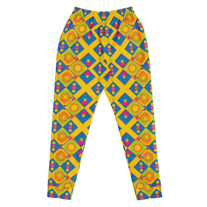 Women’s Yellow Geometric Print Joggers | Colorful Diamond Pattern Legging Pants - s