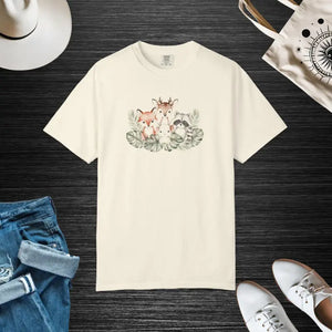T-shirt - Woodland Friends Tee - Fox Goat Raccoon Graphic Shirt - Dipaliz Ivory / l