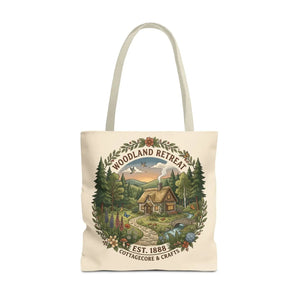 Woodland Retreat Tote Bag, Rustic Cottage Scene Aop Canvas - Bags