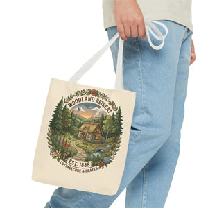 Woodland Retreat Tote Bag, Rustic Cottage Scene Aop Canvas - Bags