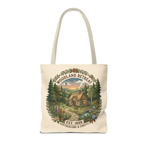 Woodland Retreat Tote Bag, Rustic Cottage Scene Aop Canvas - Bags