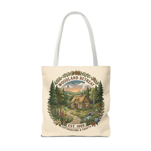Woodland Retreat Tote Bag, Rustic Cottage Scene Aop Canvas - Bags