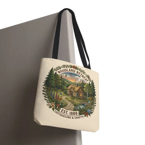 Woodland Retreat Tote Bag, Rustic Cottage Scene Aop Canvas - Bags