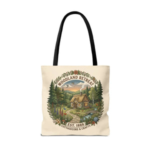 Woodland Retreat Tote Bag, Rustic Cottage Scene Aop Canvas - Bags
