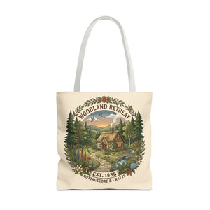 Woodland Retreat Tote Bag, Rustic Cottage Scene Aop Canvas - Bags