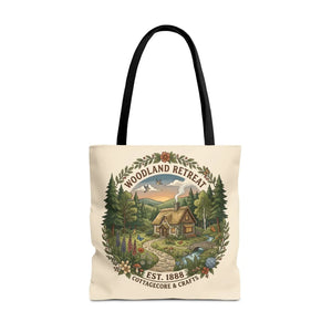 Woodland Retreat Tote Bag, Rustic Cottage Scene Aop Canvas - Bags