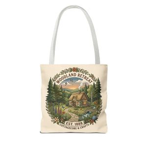 Woodland Retreat Tote Bag, Rustic Cottage Scene Aop Canvas - Bags