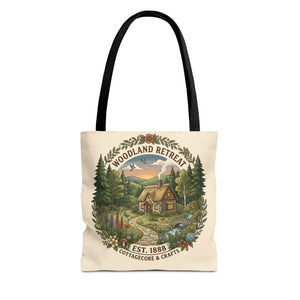 Woodland Retreat Tote Bag, Rustic Cottage Scene Aop Canvas - Bags
