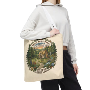 Woodland Retreat Tote Bag, Rustic Cottage Scene Aop Canvas - Bags