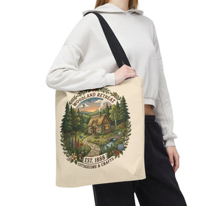 Woodland Retreat Tote Bag, Rustic Cottage Scene Aop Canvas - Bags