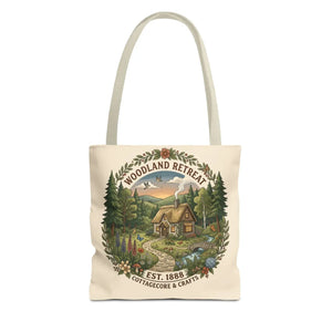 Woodland Retreat Tote Bag, Rustic Cottage Scene Aop Canvas - Bags