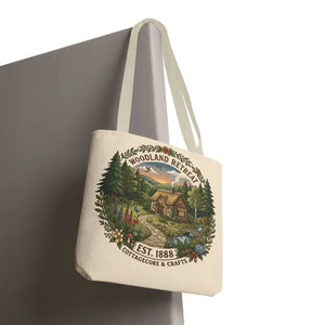 Woodland Retreat Tote Bag, Rustic Cottage Scene Aop Canvas - Bags