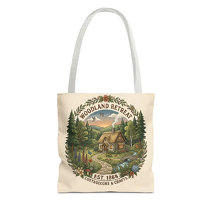 Woodland Retreat Tote Bag, Rustic Cottage Scene Aop Canvas - Bags