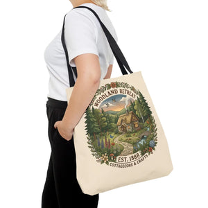 Woodland Retreat Tote Bag, Rustic Cottage Scene Aop Canvas - Bags