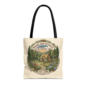 Woodland Retreat Tote Bag, Rustic Cottage Scene Aop Canvas - Bags