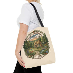 Woodland Retreat Tote Bag, Rustic Cottage Scene Aop Canvas - Bags