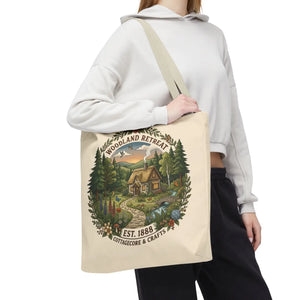 Woodland Retreat Tote Bag, Rustic Cottage Scene Aop Canvas - Bags