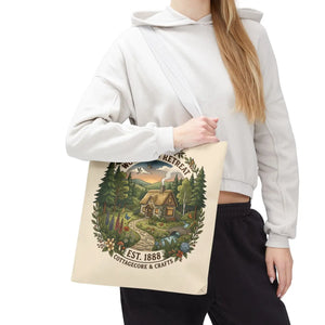 Woodland Retreat Tote Bag, Rustic Cottage Scene Aop Canvas - Bags