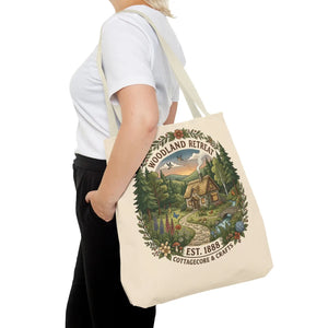 Woodland Retreat Tote Bag, Rustic Cottage Scene Aop Canvas - Bags