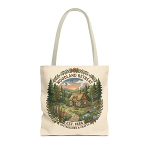 Woodland Retreat Tote Bag, Rustic Cottage Scene Aop Canvas - Bags